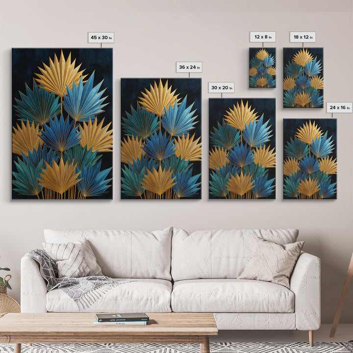 Golden Palm Fronds Arranged Canvas Print, Art Deco Art, Gallery Decor, Living Room Decor, Fine Art, Glamour, Wall Art, ADA-2x3-16
