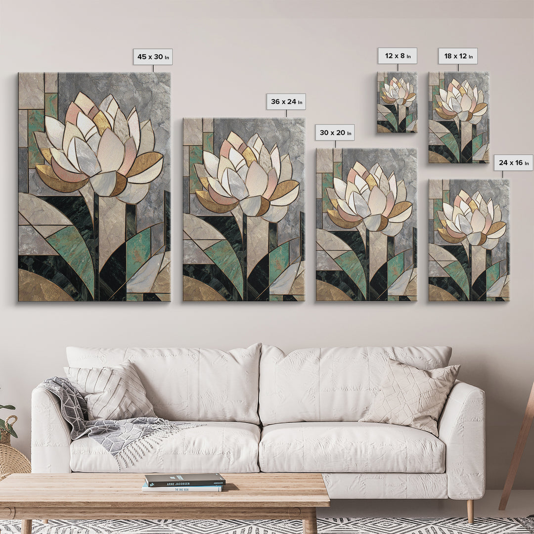 Geometric Lotus Flower Framed Canvas Print, Art Deco Art, Art Deco, Living Room Decor, Watercolor Art, Glamour, ADA-2x3-20