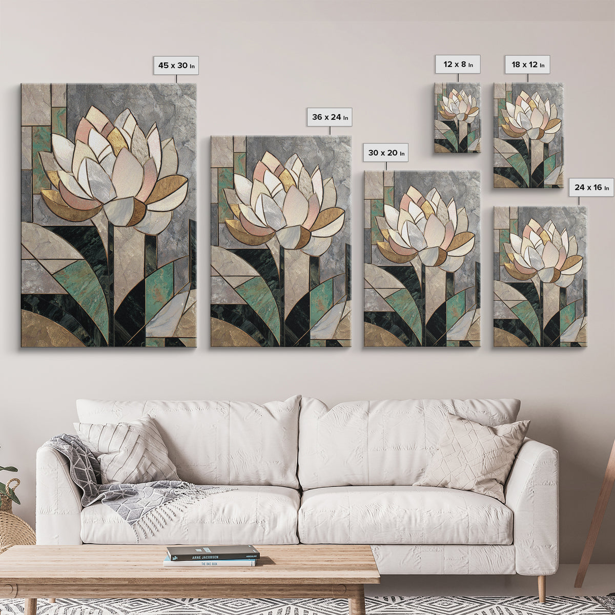 Geometric Lotus Flower Framed Canvas Print, Art Deco Art, Art Deco, Living Room Decor, Watercolor Art, Glamour, ADA-2x3-20