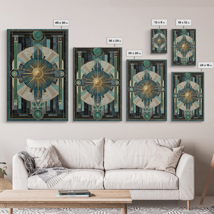 Deco Zodiac Wheel Framed Canvas Print, Art Deco Art, Art Deco, Living Room Decor, Abstract Art, Glamour, Art Deco Wallpaper, ADA-2x3-53