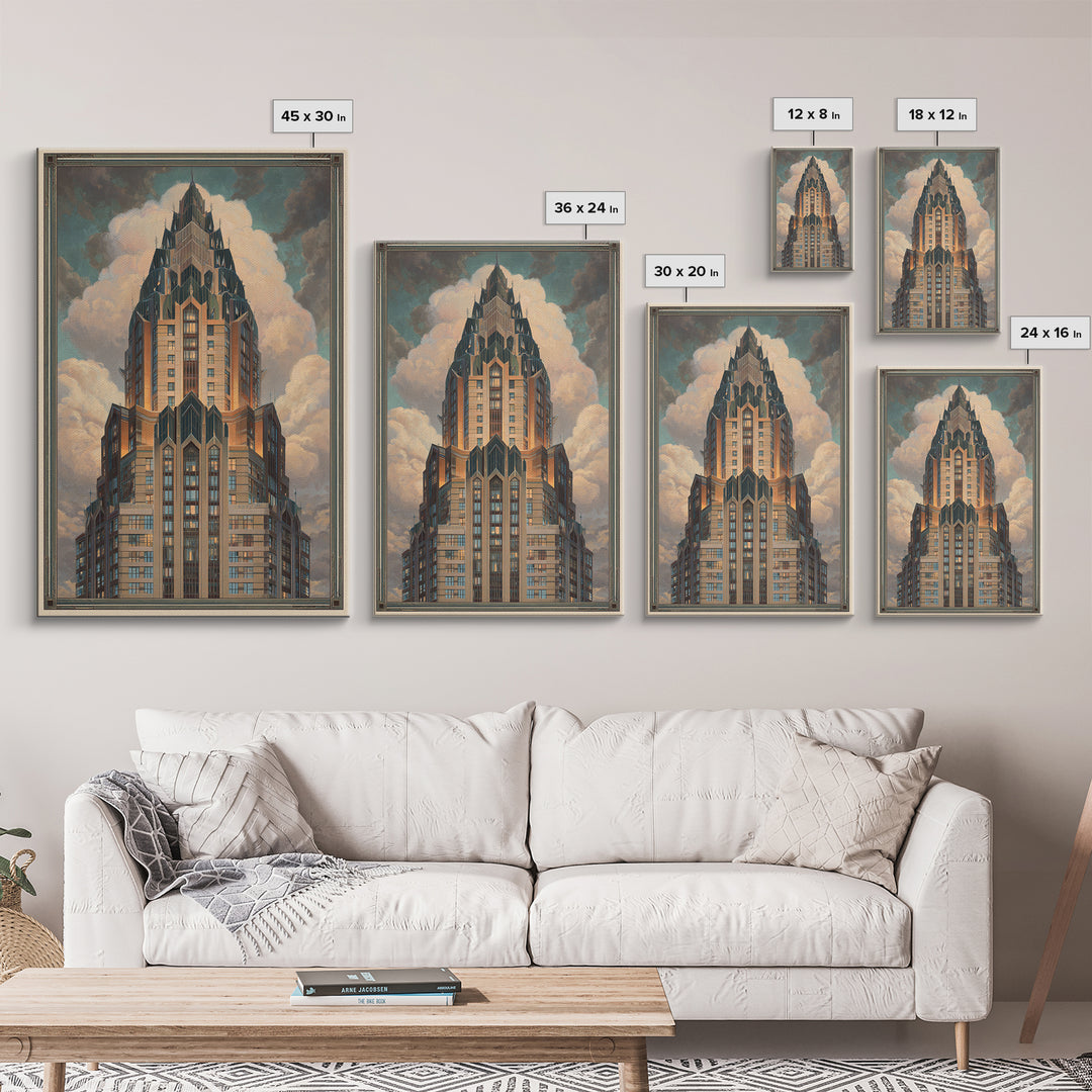 Stylized Skyscraper Crown Canvas Print, Art Deco Art, Wall Decor, Living Room Decor, Fine Art, Glamour, Abstract Art, ADA-2x3-54