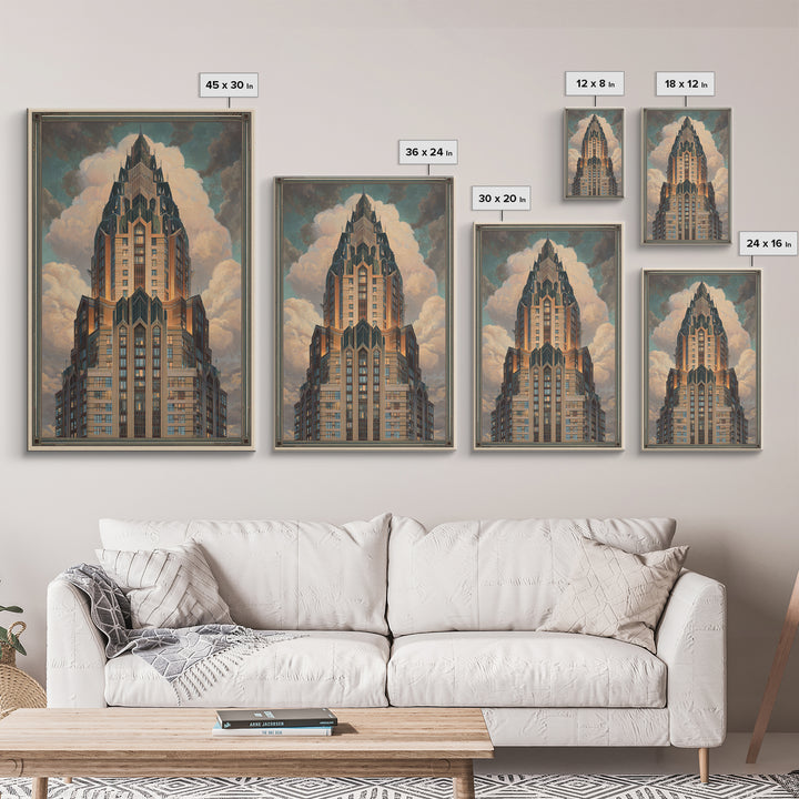 Stylized Skyscraper Crown Canvas Print, Art Deco Art, Wall Decor, Living Room Decor, Fine Art, Glamour, Abstract Art, ADA-2x3-54