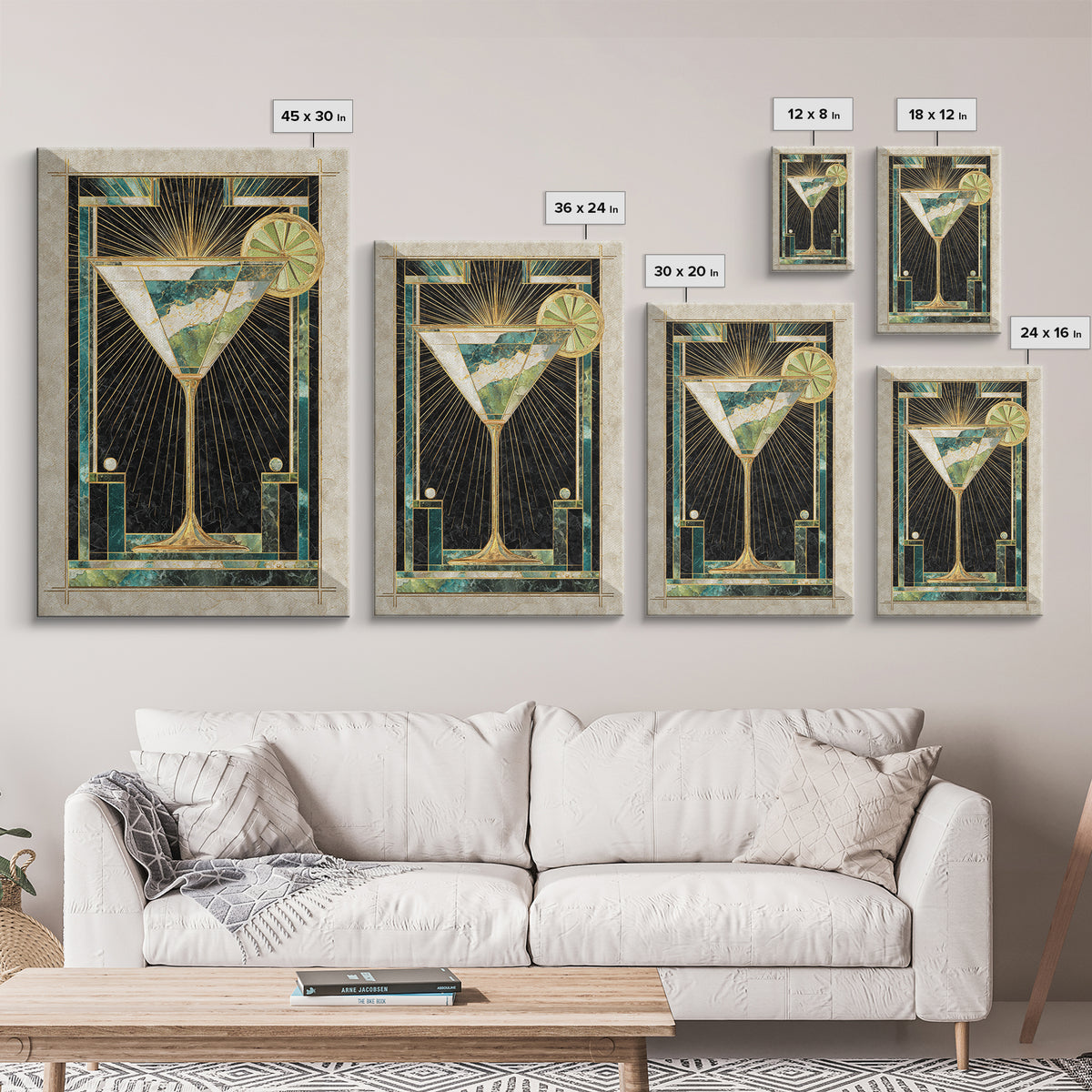 Luxury Cocktail Glass Framed Canvas Print, Art Deco Art, Wall Art Print, Living Room Decor, Glamour, Statement Artwork, ADA-2x3-85