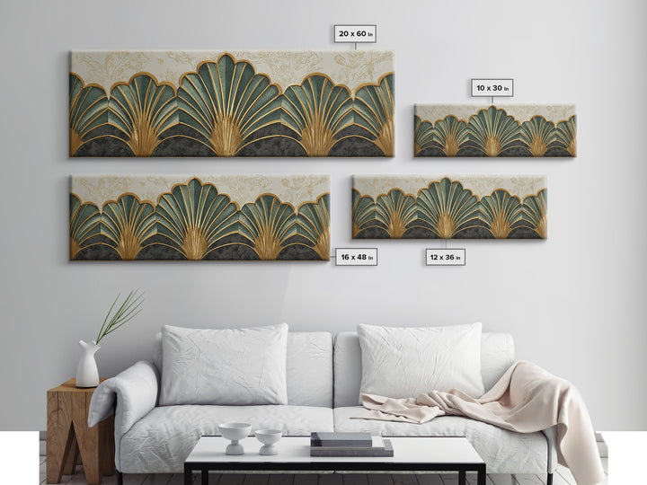 Golden Palm Fronds Arranged Canvas Print, Art Deco Art, Textured Painting, Living Room Decor, Fine Art, Glamour, Printable, ADA-3x1-48