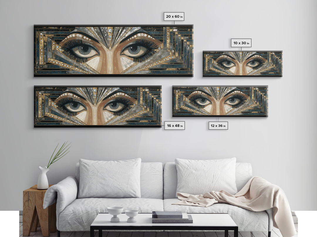 Flapper Portrait with Pearl Strands and Dramatic Canvas Print, Art Deco Art, Digital Art, Living Room Decor, Fine Art, Glamour, ADA-3x1-78