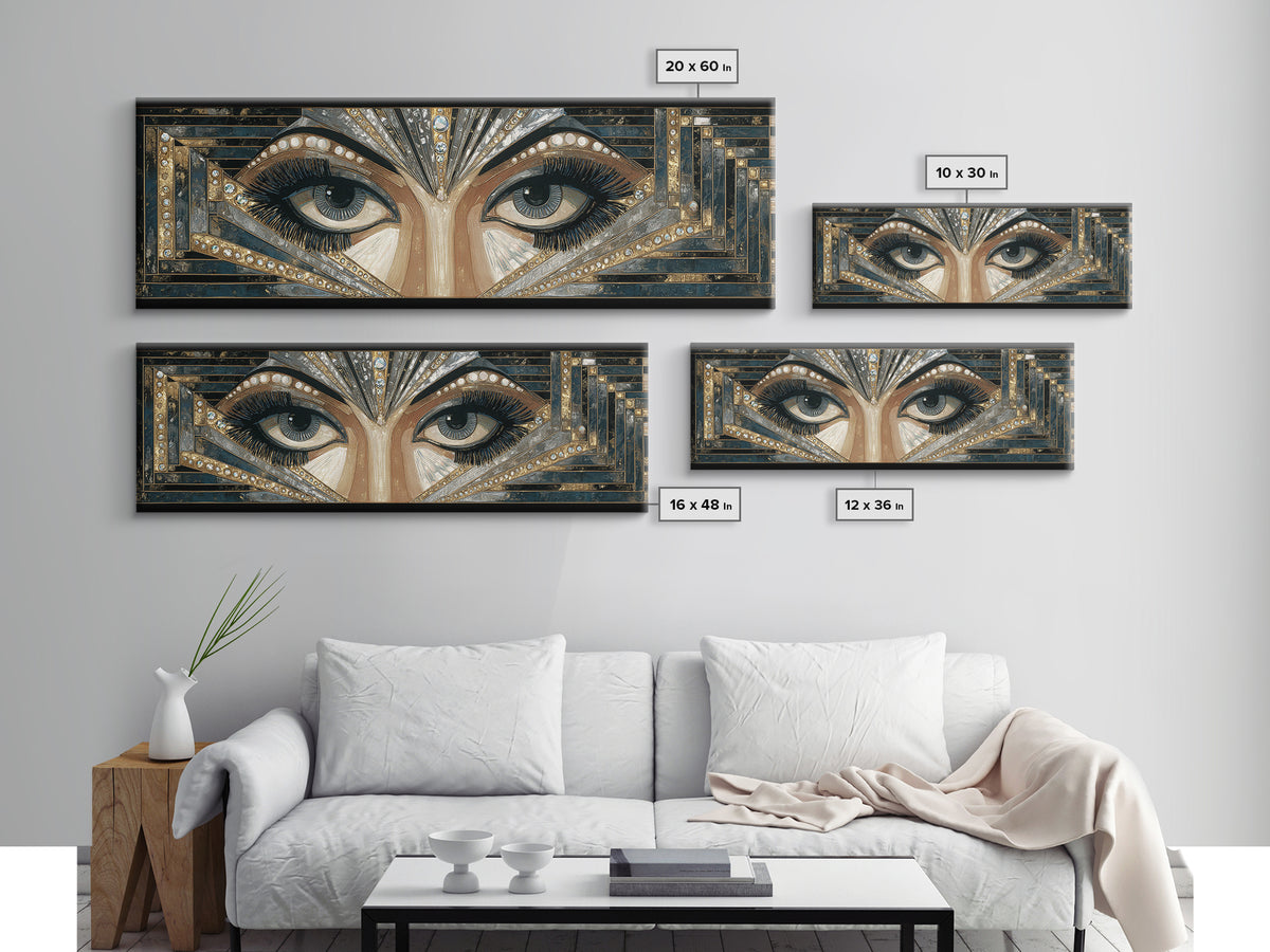 Flapper Portrait with Pearl Strands and Dramatic Canvas Print, Art Deco Art, Digital Art, Living Room Decor, Fine Art, Glamour, ADA-3x1-78