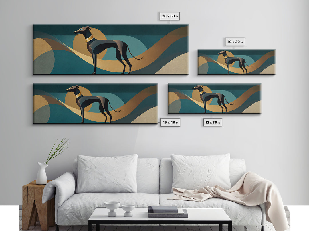 Elegant Greyhound Silhouette Framed Canvas Print, Art Deco Art, Gallery Wall Art, Living Room Decor, Fine Art, Glamour, ADA-3x1-81
