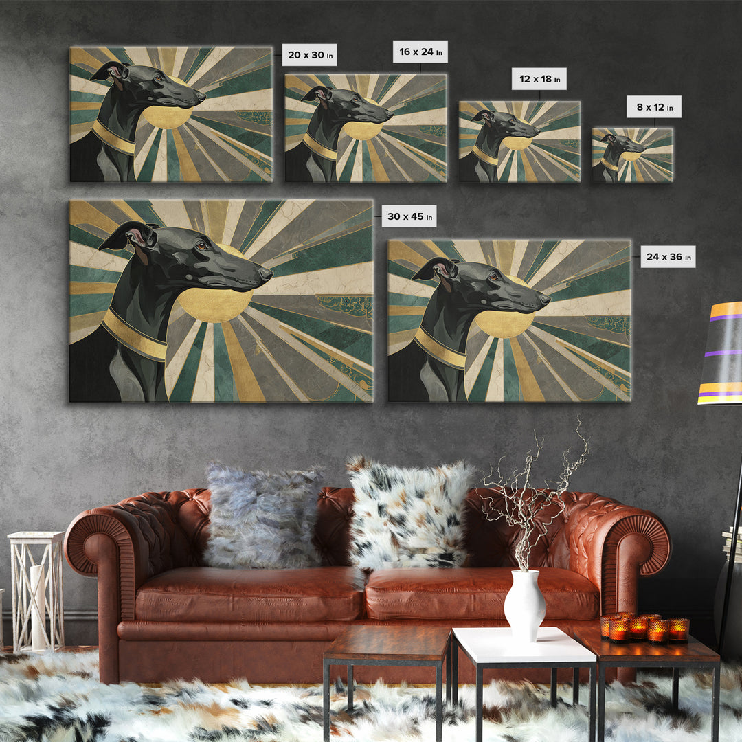 Elegant Greyhound Silhouette Framed Canvas Print, Art Deco Art, Gallery Decor, Living Room Decor, Fine Art, Glamour, Wall Art, ADA-3x2-45