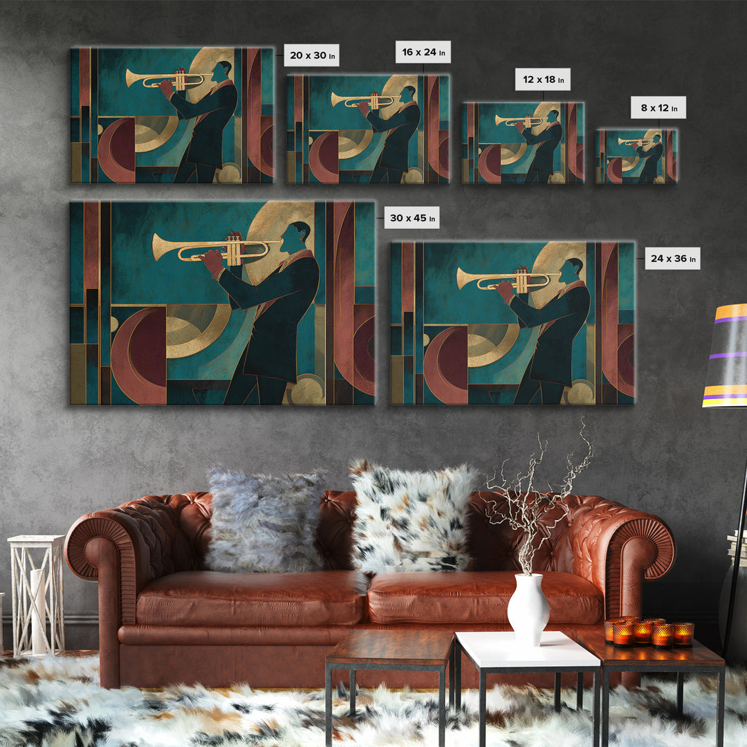 Jazz Trumpet Player Canvas Print, Art Deco Art, Room Decor, Living Room Decor, Fine Art, Glamour, Digital Art, Printable, ADA-3x2-56
