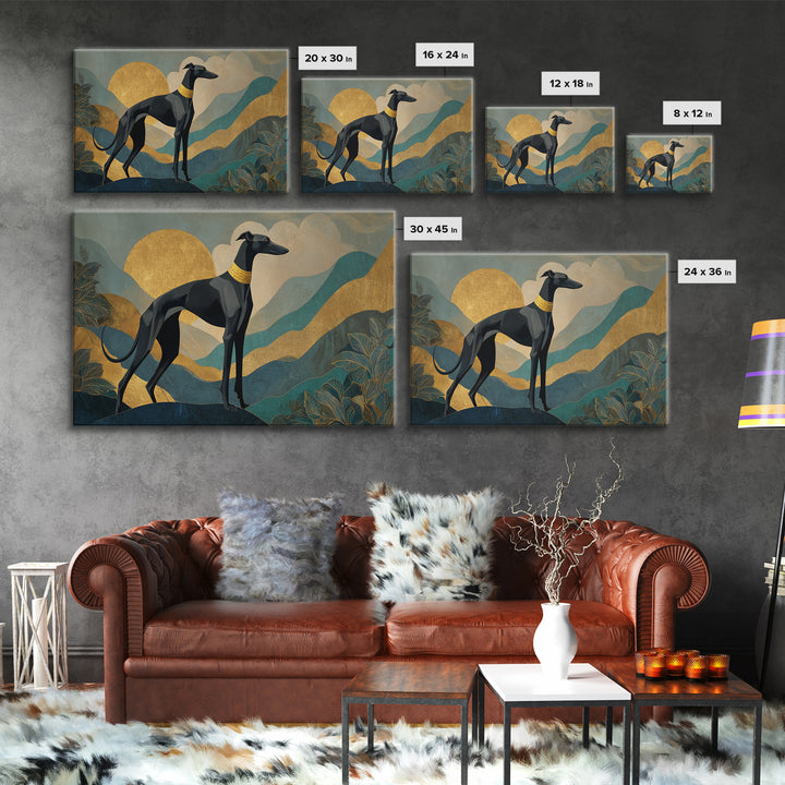 Elegant Greyhound Silhouette Framed Canvas Print, Art Deco Art, Gallery Decor, Living Room Decor, Fine Art, Glamour, Wall Art, ADA-3x2-69