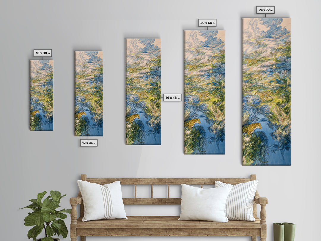 Cheetahs In Blue African River Landscape Canvas Print, Safari Wall Decor, Wildlife Art, Serengeti Nature Scene Home Decor