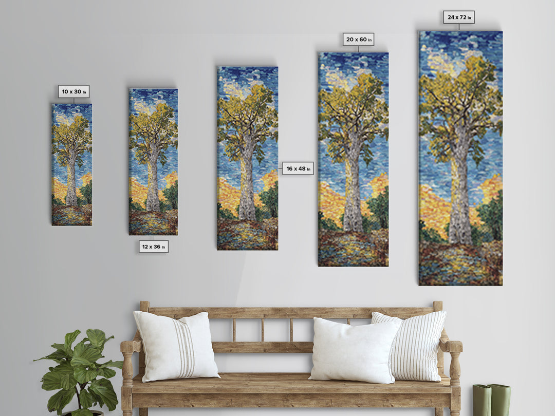Impressionist Baobab Mosaic Path, African Wall Art, Blue Yellow Safari Landscape, Textured Decor, Premium Canvas Print Gift