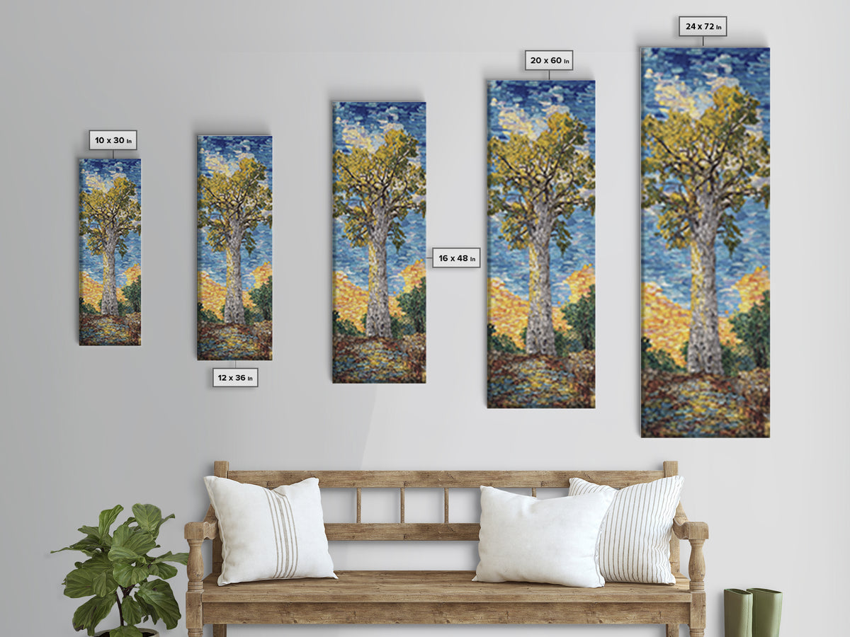 Impressionist Baobab Mosaic Path, African Wall Art, Blue Yellow Safari Landscape, Textured Decor, Premium Canvas Print Gift