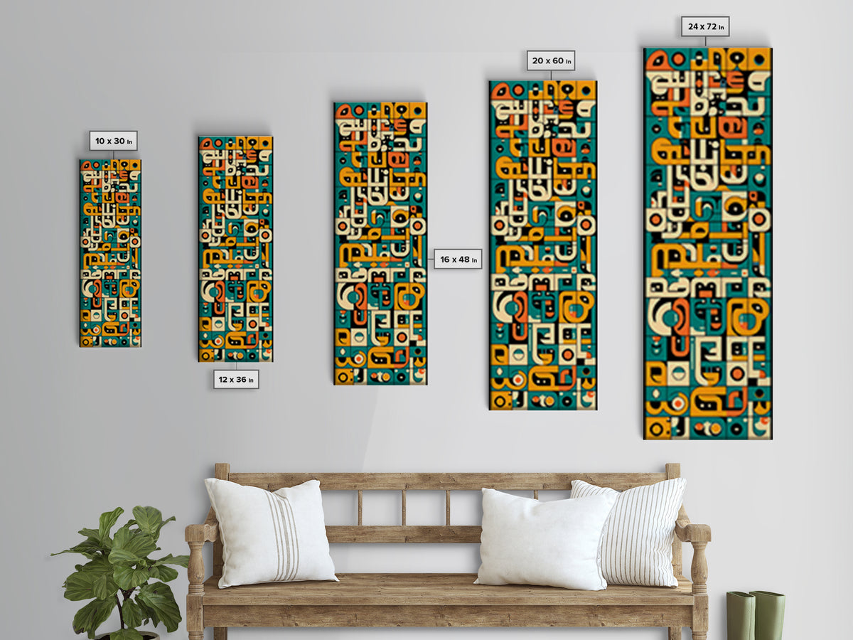 Teal Orange Abstract African Symbols Wall Art, Modern Afrocentric Canvas Decor, Geometric Black Art For Living Room Home Decor Gift