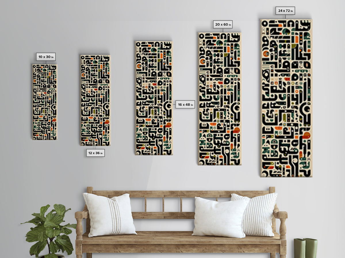 Cream Black African Glyph Pattern Framed Canvas Print, Modern Tribal Wall Decor, Afrocentric Office Art, Cultural Home Gift