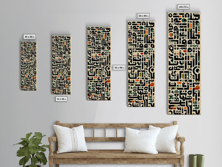 Cream Black African Glyph Pattern Framed Canvas Print, Modern Tribal Wall Decor, Afrocentric Office Art, Cultural Home Gift