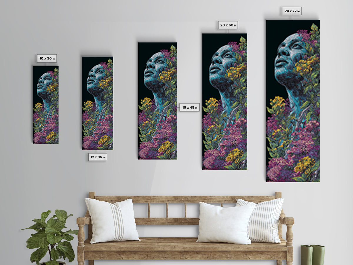 Blue Floral African Portrait Wall Art, Black Man Nature Canvas, Afrocentric Artwork, Contemporary Home Decor Gift For Living Room
