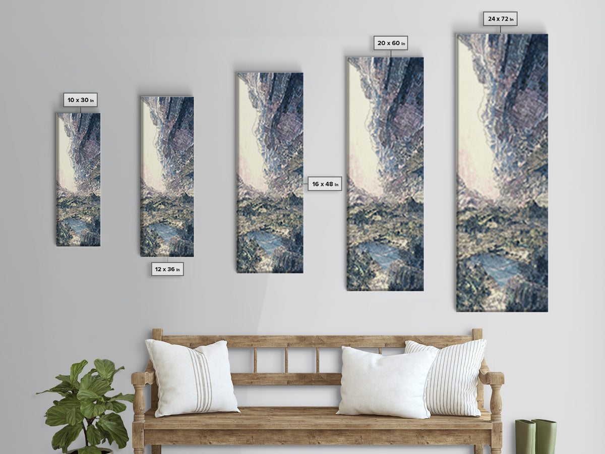 Snowy Alpine Valley Landscape Wall Art, Mountain Nature Canvas Decor, Large Living Room Art, Dreamy Blue Home Decor Gift