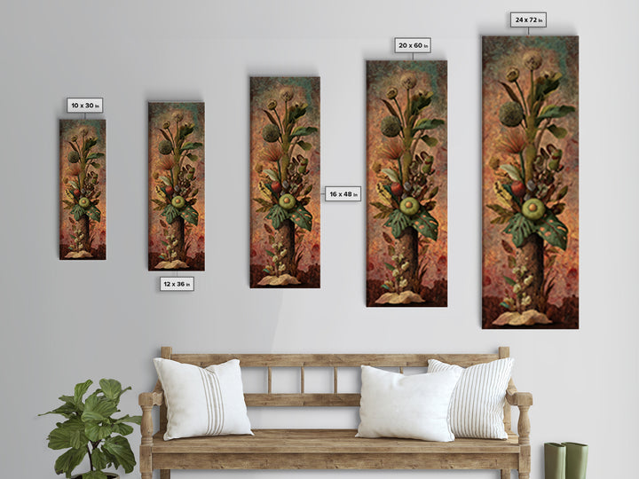 Surreal Tropical Botanical Bouquet With Protea And Ferns Canvas Print, African Inspired Wall Art, Boho Home Decor Gift For Her