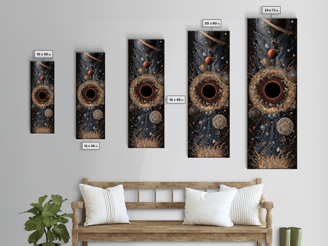Cosmic Black Hole With Gold Planets And Textured Orbit Canvas Print, Abstract Wall Art, Modern Space Decor, Luxury Art Gift