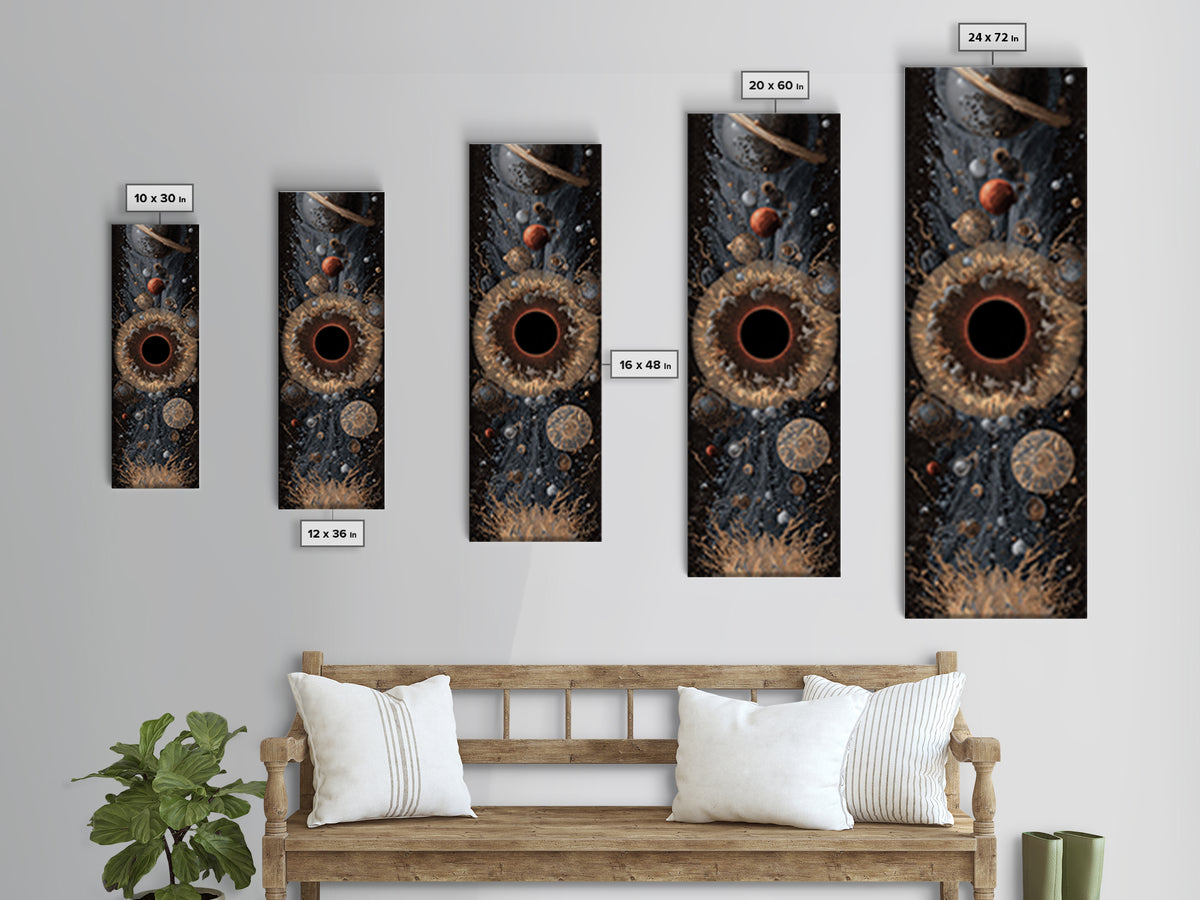 Cosmic Black Hole With Gold Planets And Textured Orbit Canvas Print, Abstract Wall Art, Modern Space Decor, Luxury Art Gift