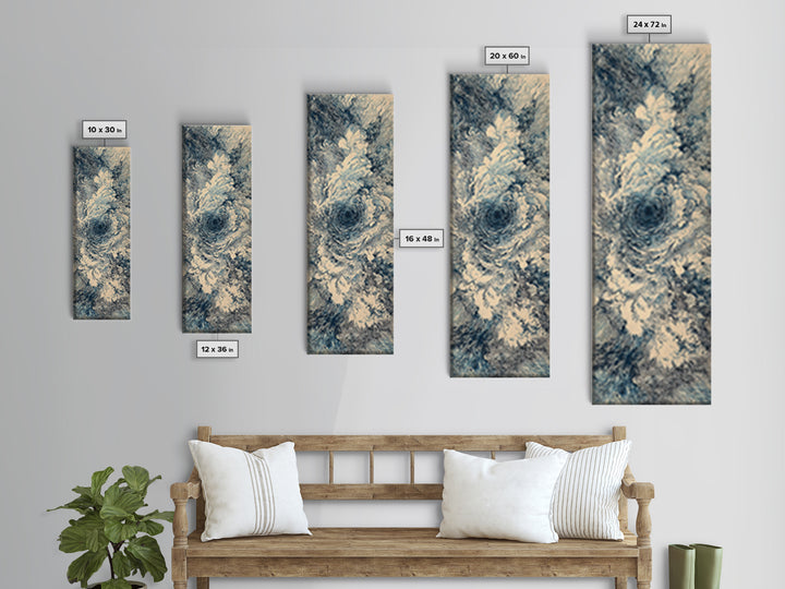 Blue Cream Swirling Ocean Vortex Abstract Wall Art, Minimalist Canvas Print, Modern Coastal Decor, Dreamy Large Art Gift