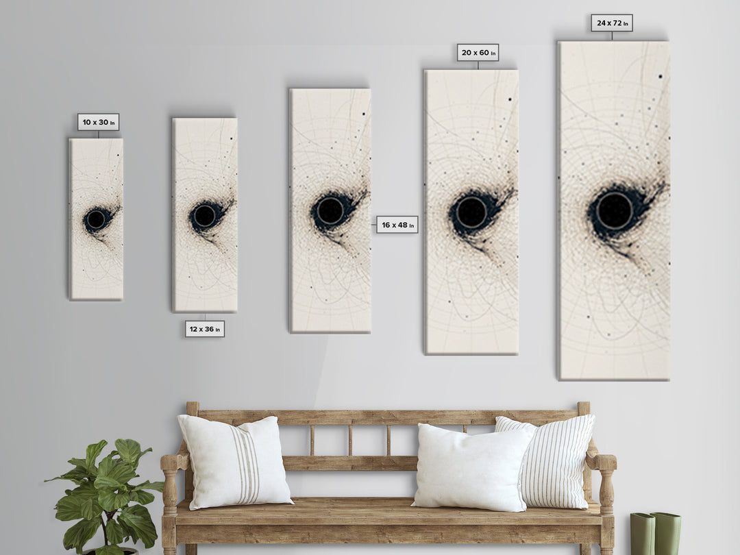 Minimal Black Singularity With Orbital Lines Wall Art, Abstract Canvas Print, Modern Minimalist Decor, Geometric Art Gift