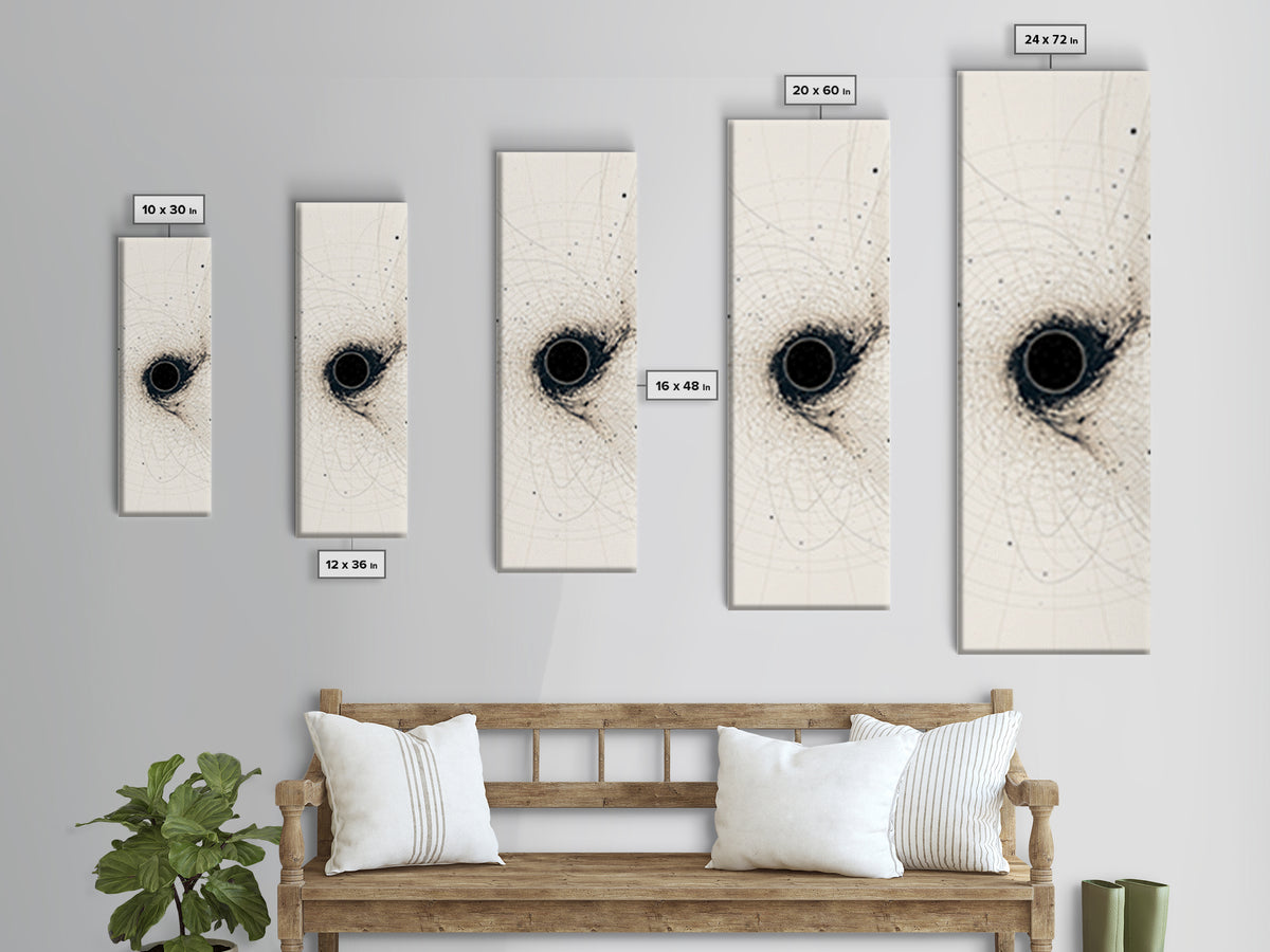 Minimal Black Singularity With Orbital Lines Wall Art, Abstract Canvas Print, Modern Minimalist Decor, Geometric Art Gift