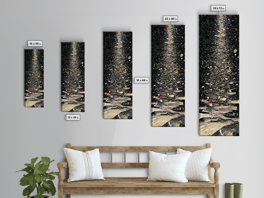 Moonlit Starry Night Abstract Canvas Print, Black And Gold Modern Art, Mystical Wall Decor, Statement Home Decor Gift For Him
