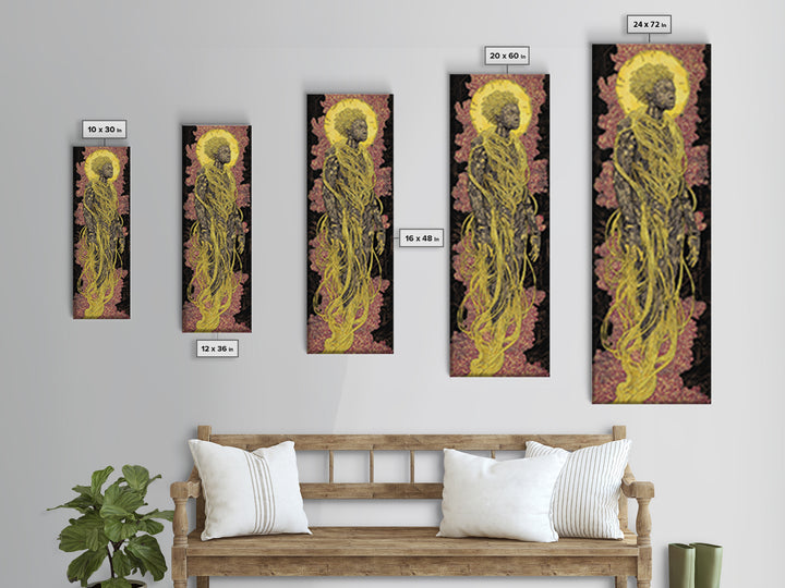 Golden Halo African Queen Portrait Wall Art, Afrocentric Black Woman Canvas, Luxury Cultural Home Decor Gift, African Art Print