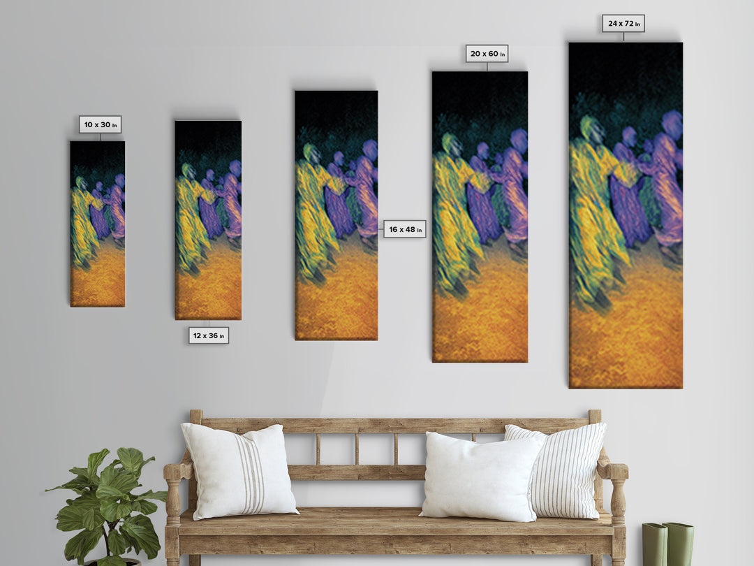 Nighttime African Dance Circle Canvas Print, Abstract Motion Wall Art, Afrocentric Cultural Decor, Vibrant Living Room Gift