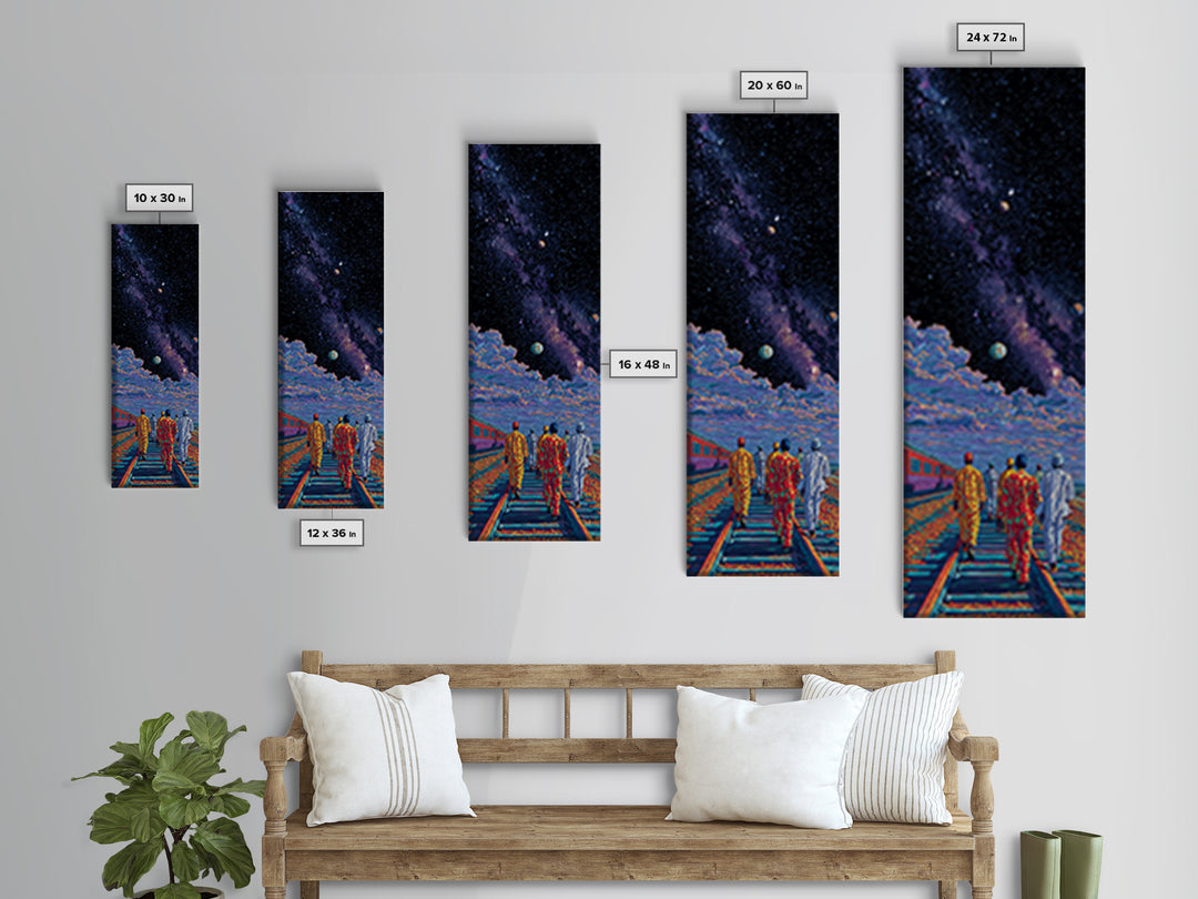 Afrofuturist Travelers On Cosmic Railroad Canvas Print, Black Culture Art, Galaxy Wall Decor, Modern African Home Decor Gift