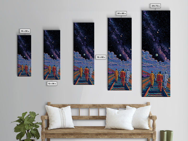 Afrofuturist Travelers On Cosmic Railroad Canvas Print, Black Culture Art, Galaxy Wall Decor, Modern African Home Decor Gift
