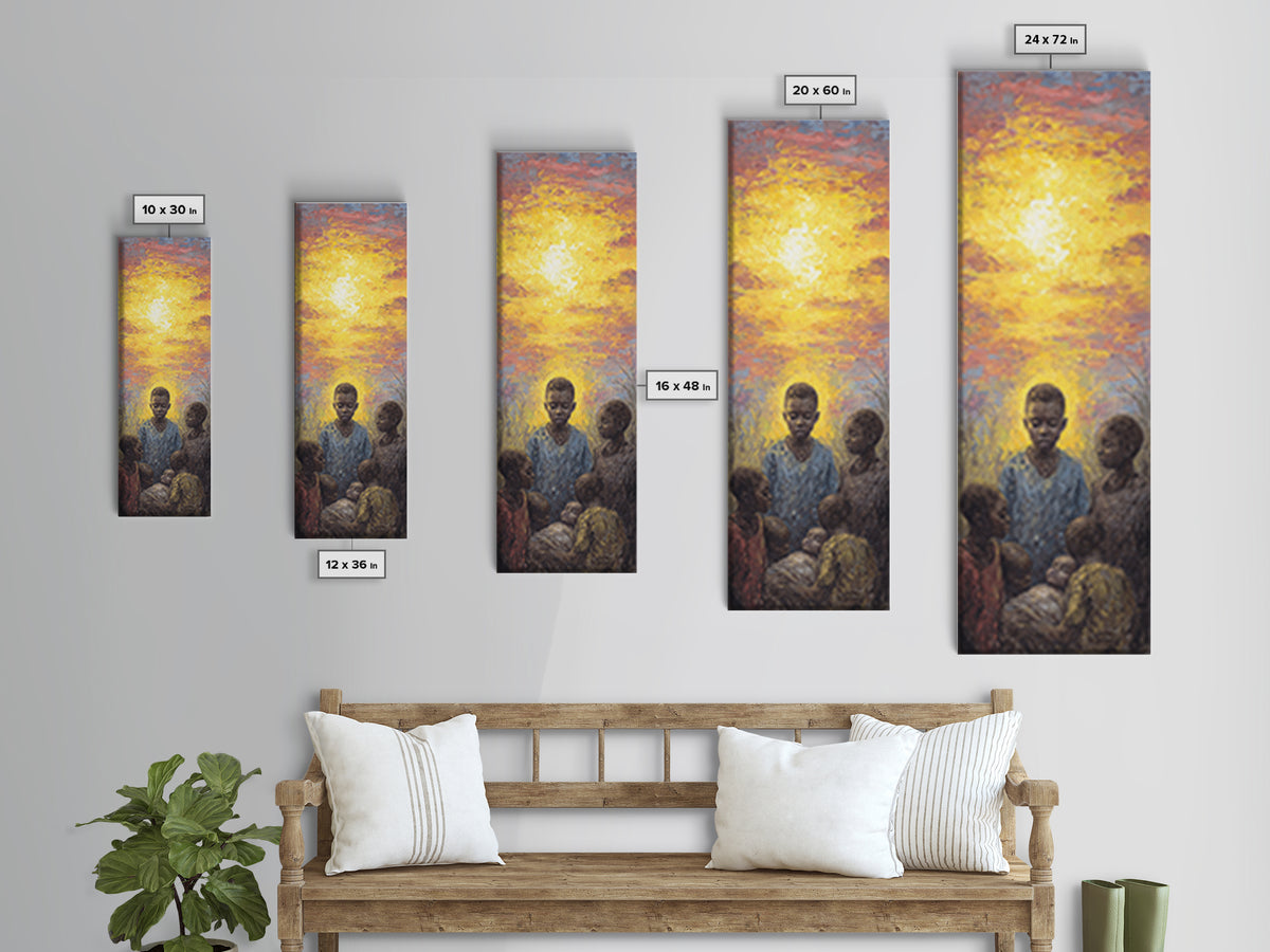 African Children Gathered In Golden Sunset Wall Art, Black Family Art, Motherland Portrait, Warm Cultural Home Decor Gift