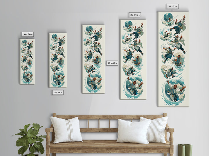 Whimsical Martial Artist Canvas Print, Water And Wind Adventure Art, Playful Fantasy Wall Decor, Unique Kids Room Art Gift