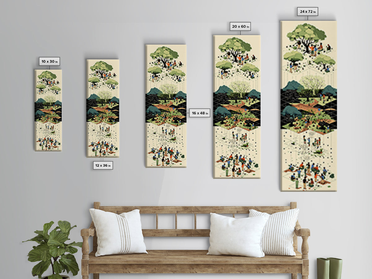 Layered Community Park With Trees Wall Art, Isometric Garden Illustration, Green Nature Scene, Modern Home Decor Gift For Office