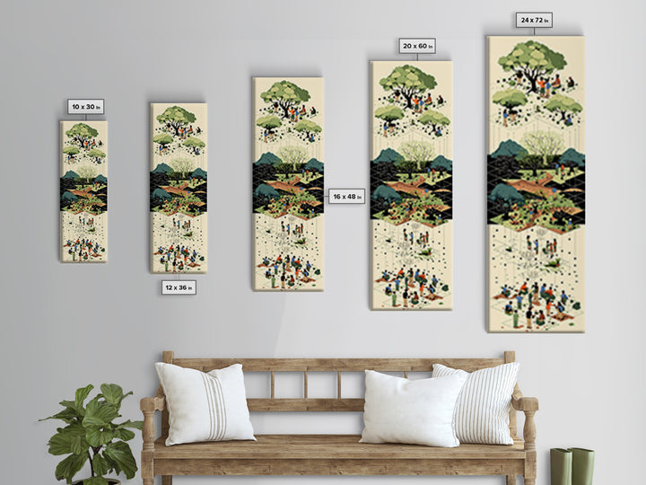 Layered Community Park With Trees Wall Art, Isometric Garden Illustration, Green Nature Scene, Modern Home Decor Gift For Office