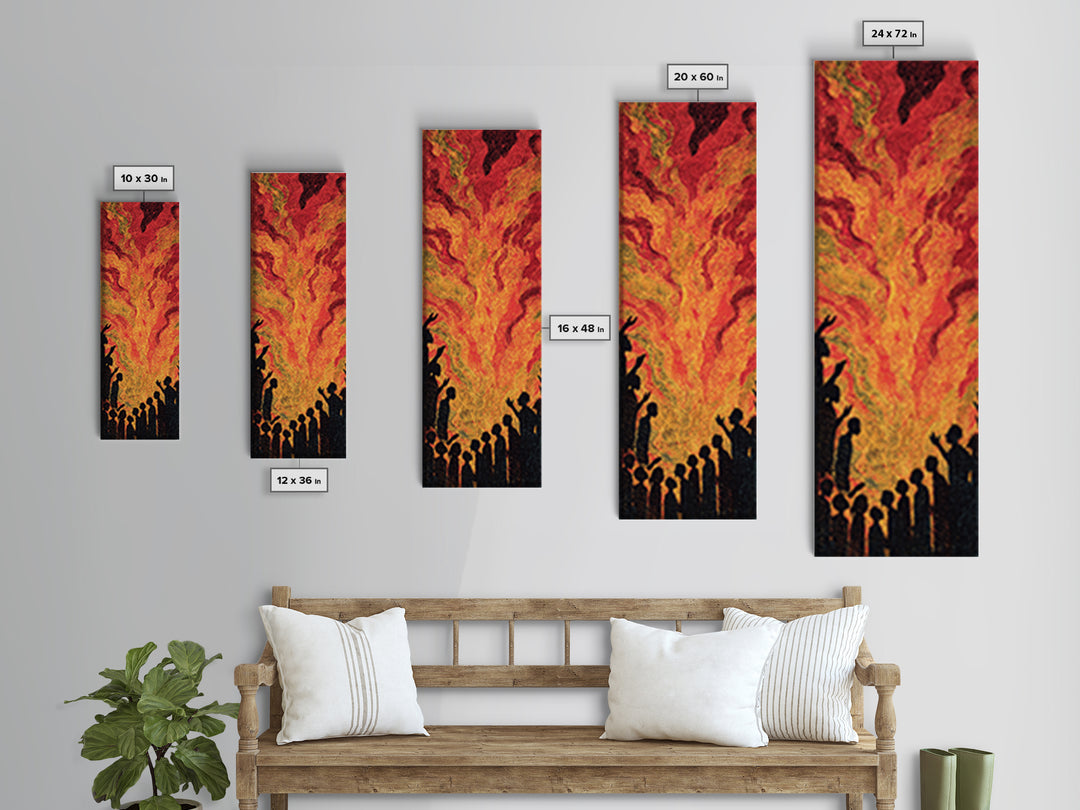 Fiery Celebration Silhouettes Wall Art, African Culture Art, Bold Abstract Painting, Festival Energy Decor, Statement Canvas Print