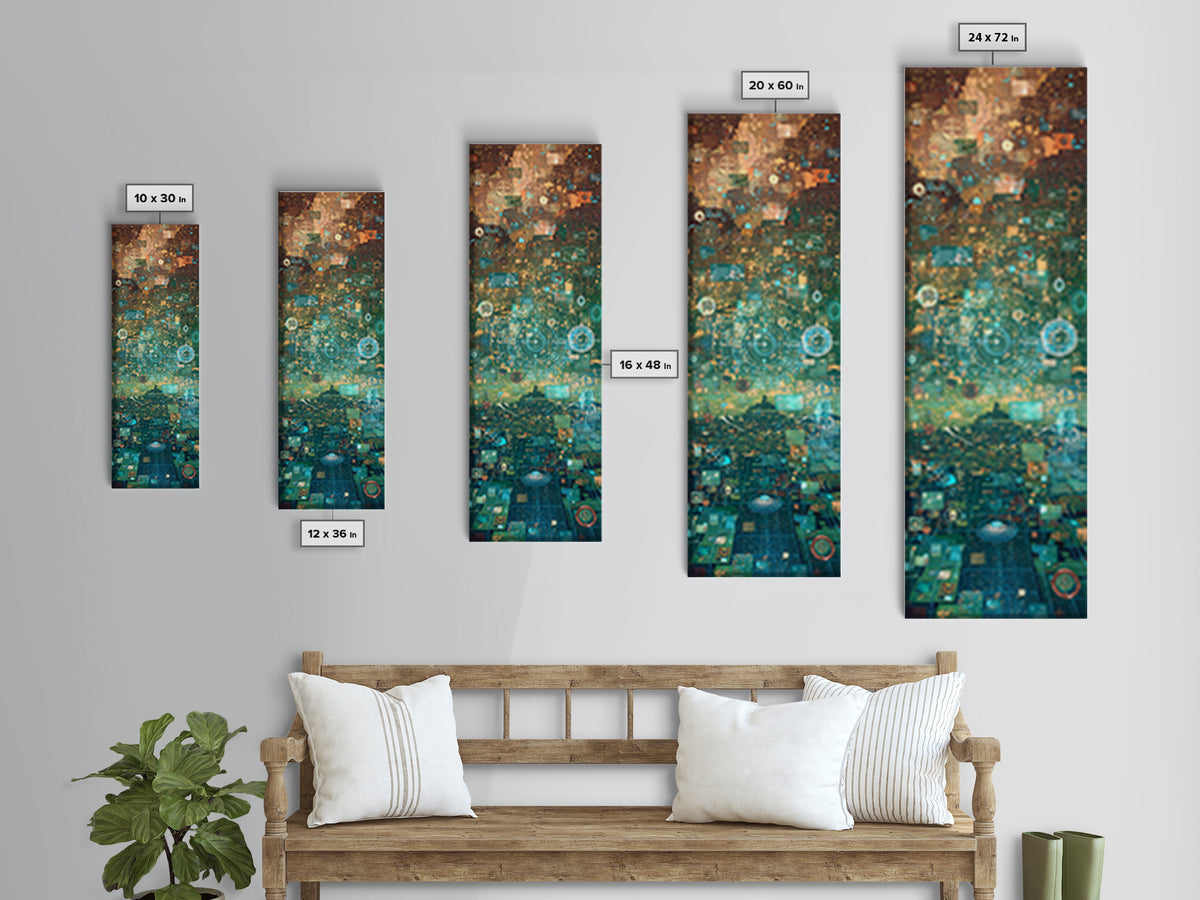 Futuristic Teal Gold Circuit City Wall Art, Afrofuturism Decor, Abstract African Art Print, Modern Canvas Office Decor Gift