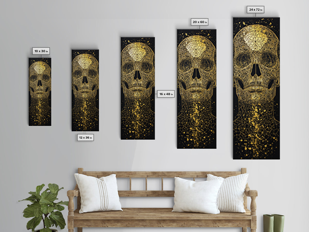 Golden Cracked Skull Portrait Wall Art, Black And Gold Art, Gothic Abstract Canvas Print, Dark Statement Home Decor Gift