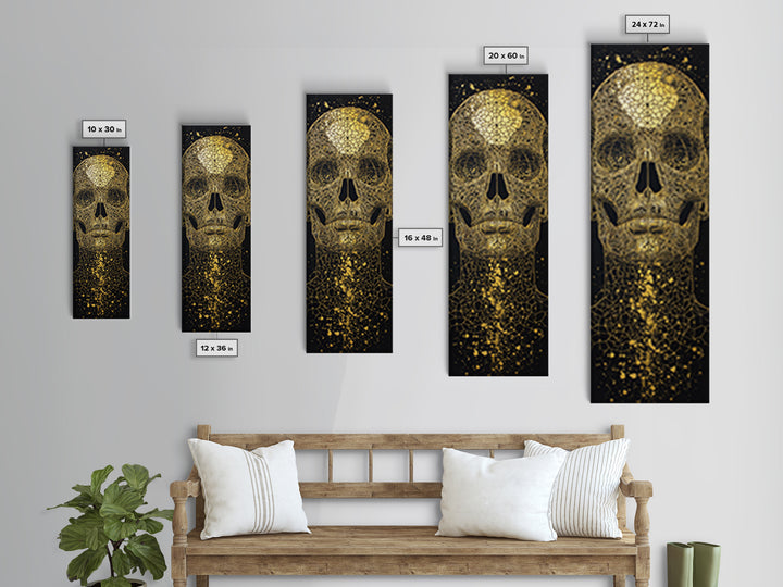 Golden Cracked Skull Portrait Wall Art, Black And Gold Art, Gothic Abstract Canvas Print, Dark Statement Home Decor Gift