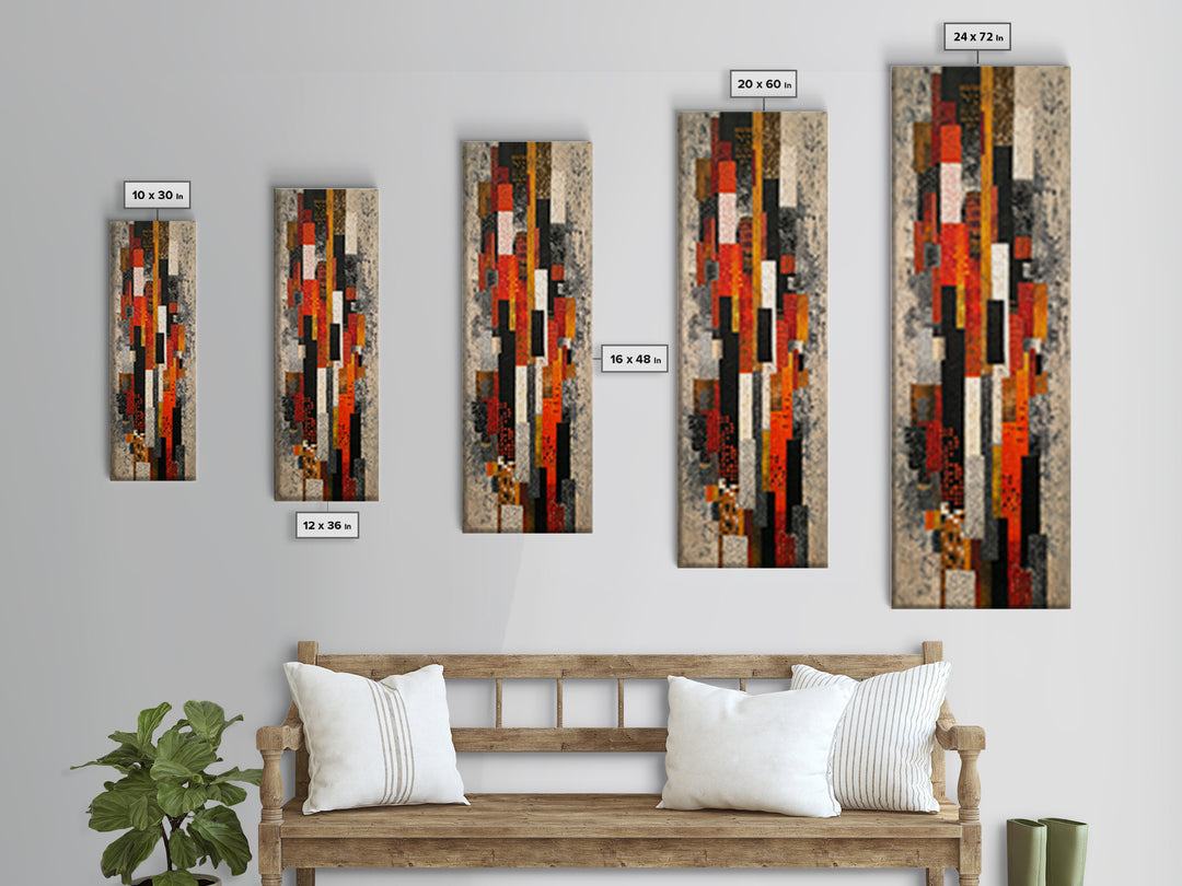 Red Black Geometric Textile Canvas Print, Abstract African Fabric Wall Decor, Modern Tribal Pattern Art, Bold Home Decor Gift