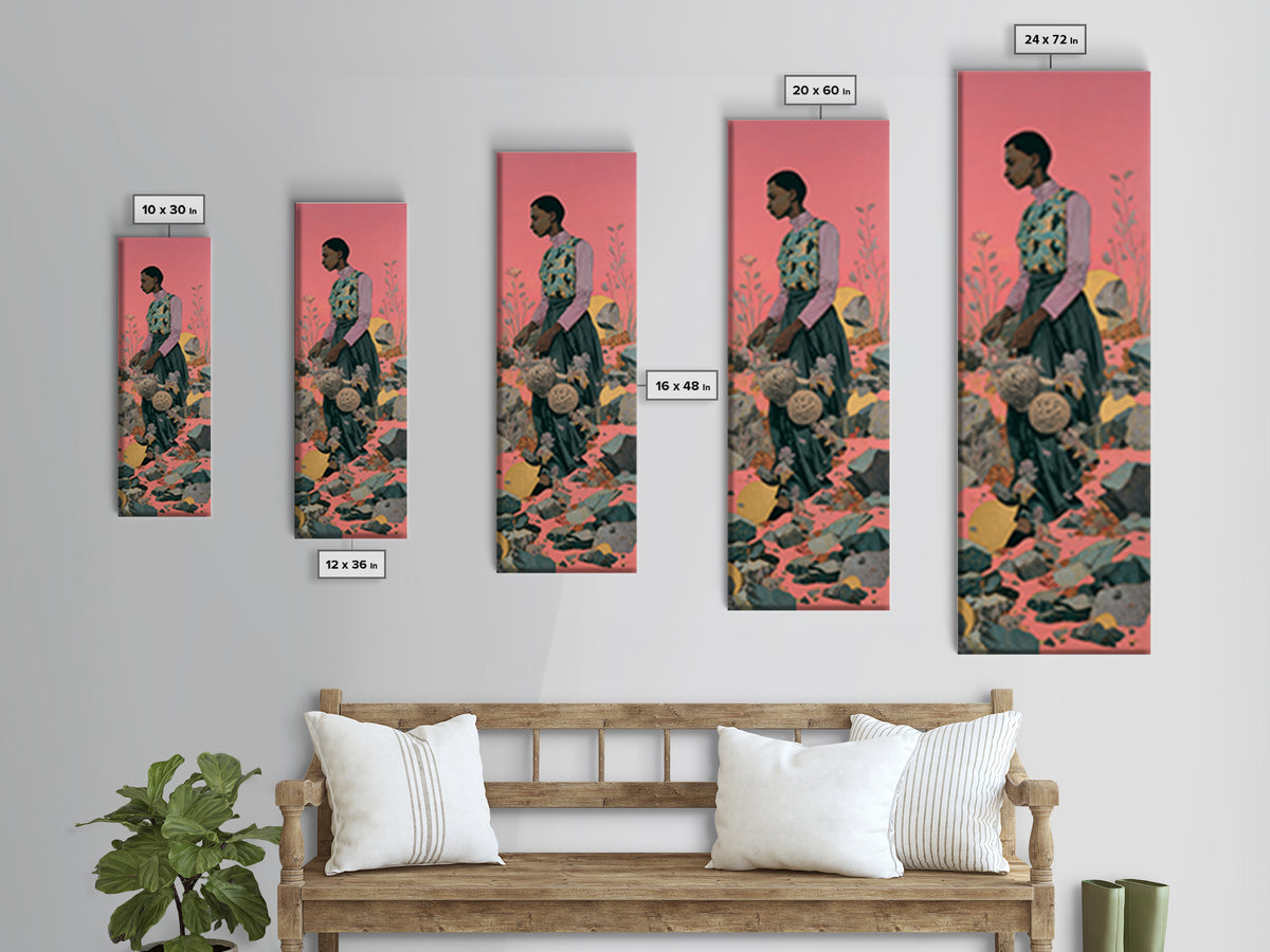 Elegant Black Woman In Floral Garden Framed Canvas Print, African Woman Art, Feminine Wall Decor, Melanin Portrait Gift For Her