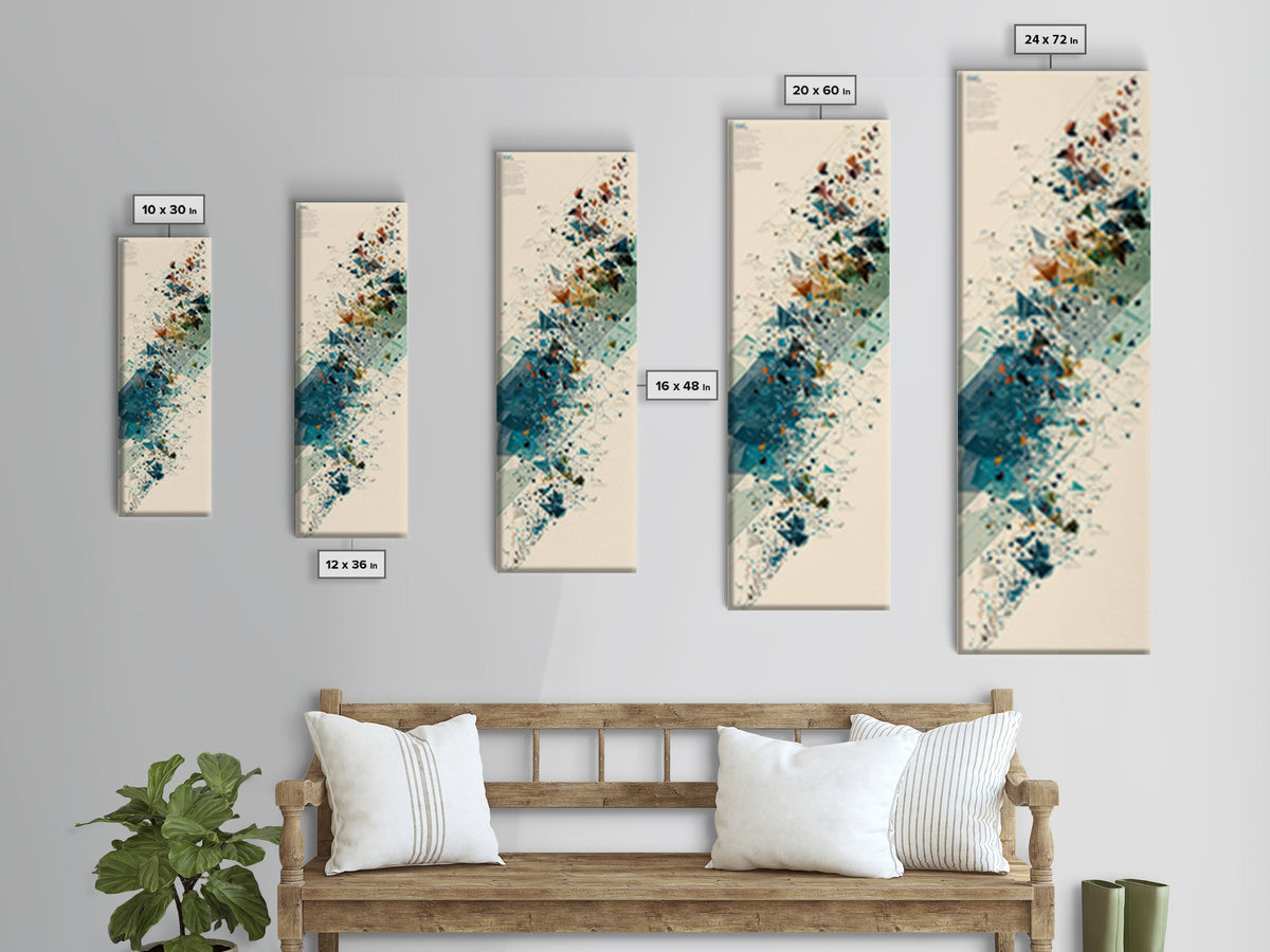 Teal Gold Abstract Shards Wall Art, Modern Geometric African Inspired Canvas Decor, Minimalist Office Art, Unique Home Decor