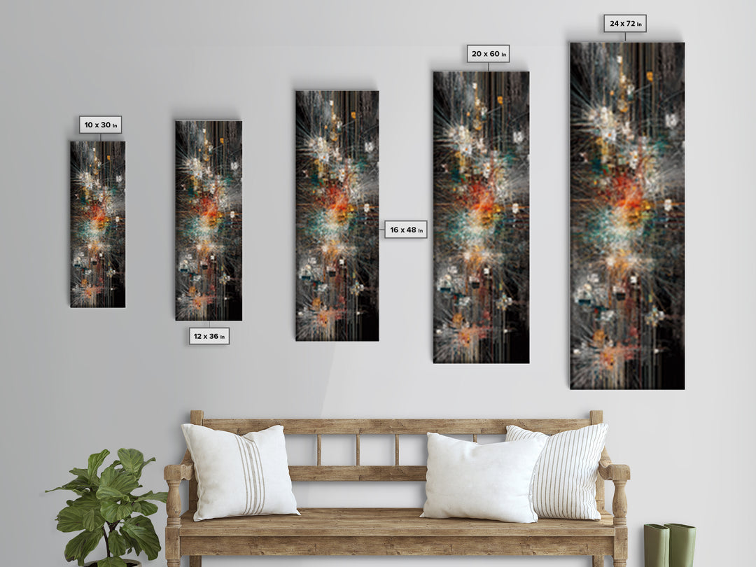 Dark Futuristic City Lights Framed Canvas Print, Abstract Urban Wall Art, Modern Black Gold Teal Statement Decor For Living Room