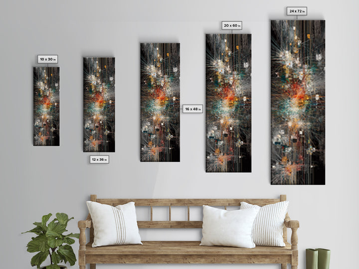 Dark Futuristic City Lights Framed Canvas Print, Abstract Urban Wall Art, Modern Black Gold Teal Statement Decor For Living Room
