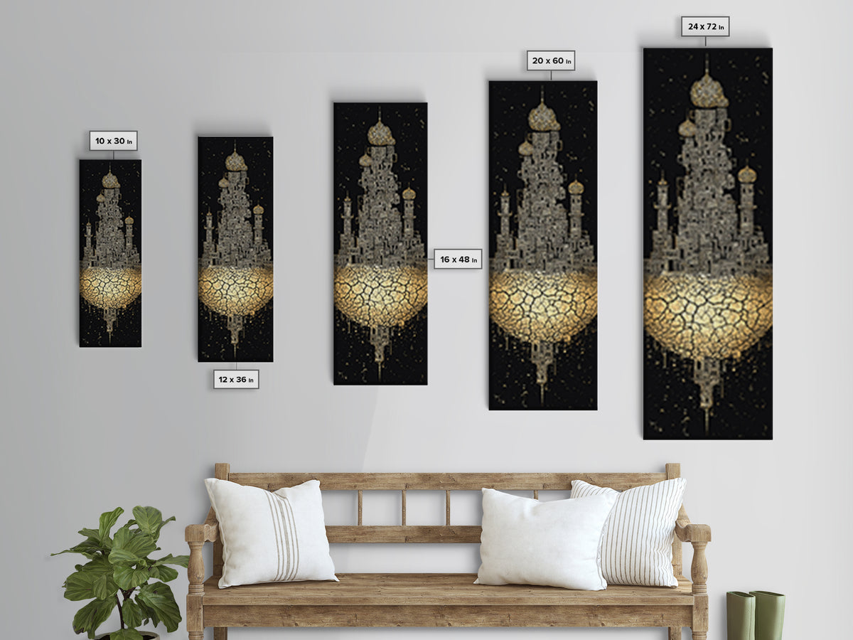 Golden Floating Afro Futurist Castle, Black And Gold African Wall Art, Luxury Canvas Print, Statement Home Decor Gift For Living Room