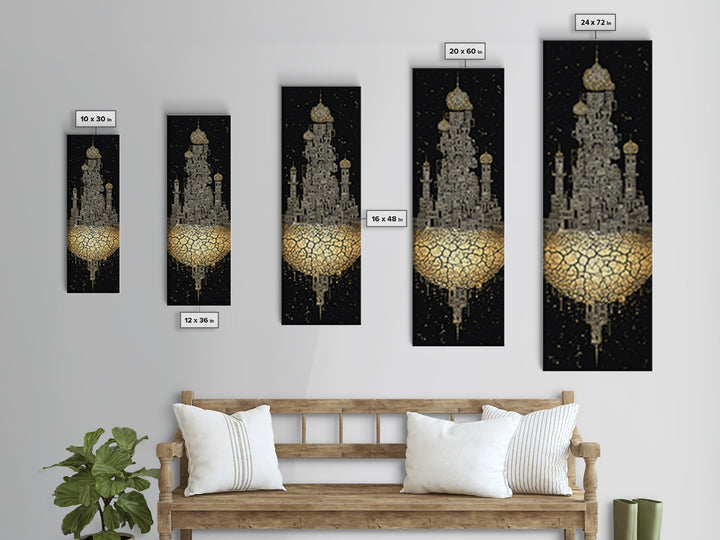 Golden Floating Afro Futurist Castle, Black And Gold African Wall Art, Luxury Canvas Print, Statement Home Decor Gift For Living Room