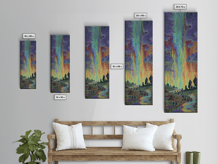 Luminous Jungle Path With Violet Trees Canvas Print, African Inspired Nature Scene Art, Dreamy Green Blue Wall Decor Gift