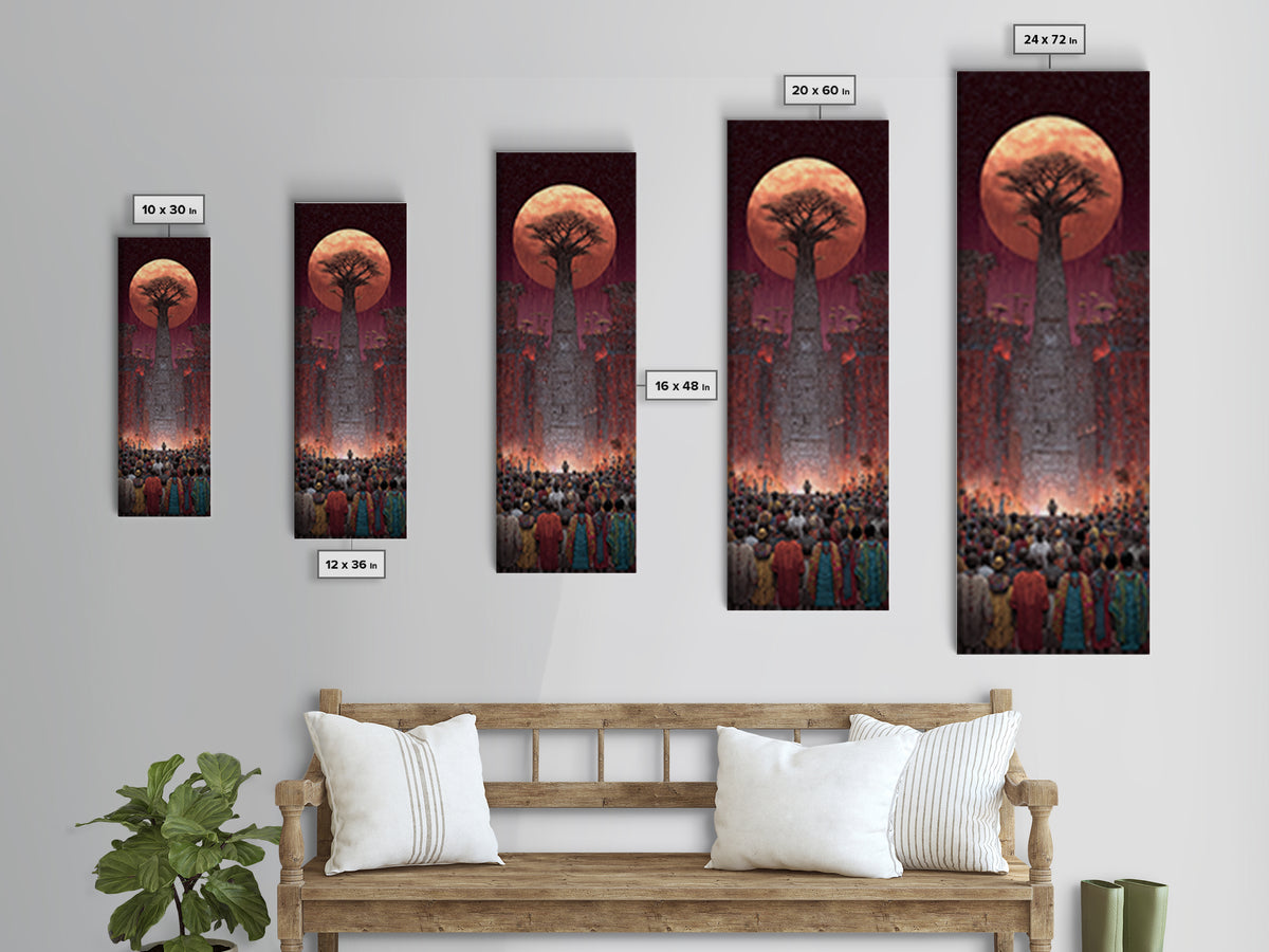 Giant Baobab Tree Beneath Copper Moon Canvas Print, African Landscape Art, Spiritual Tribal Decor, Ancestral Wall Gift Print